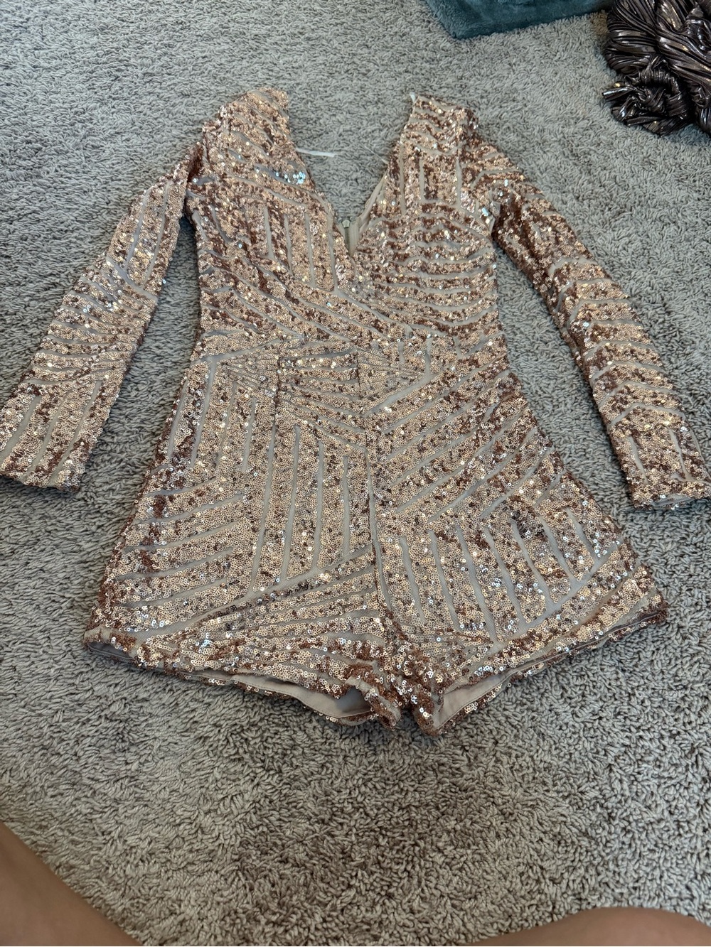 a'gaci Gold Sequin Long-Sleeve Crop Romper